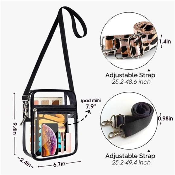 Clear Bag Stadium Approved Clear Purse Crossbody Adjustable Shoulder Strap - Picture 2 of 8
